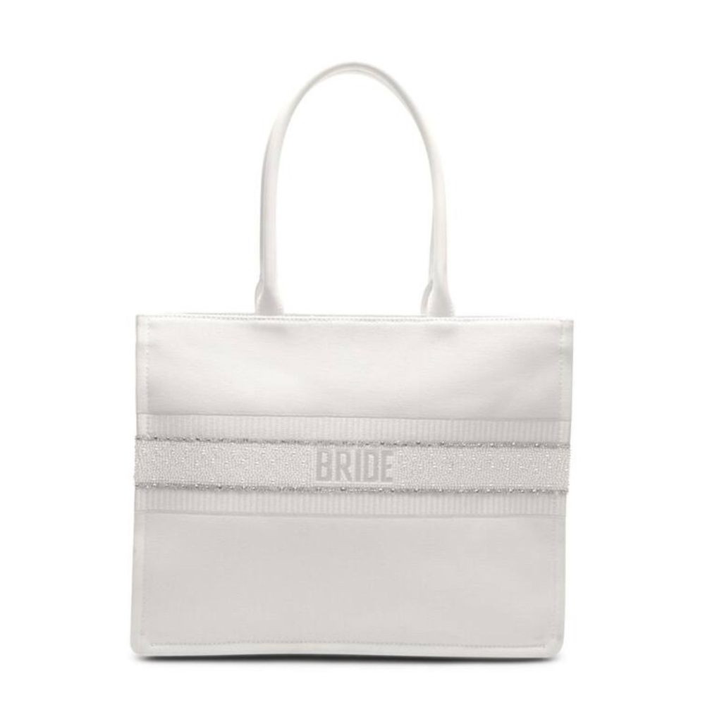 NEW Betsey Johnson White Beaded Bridal / Bride Tote Canvas Bag